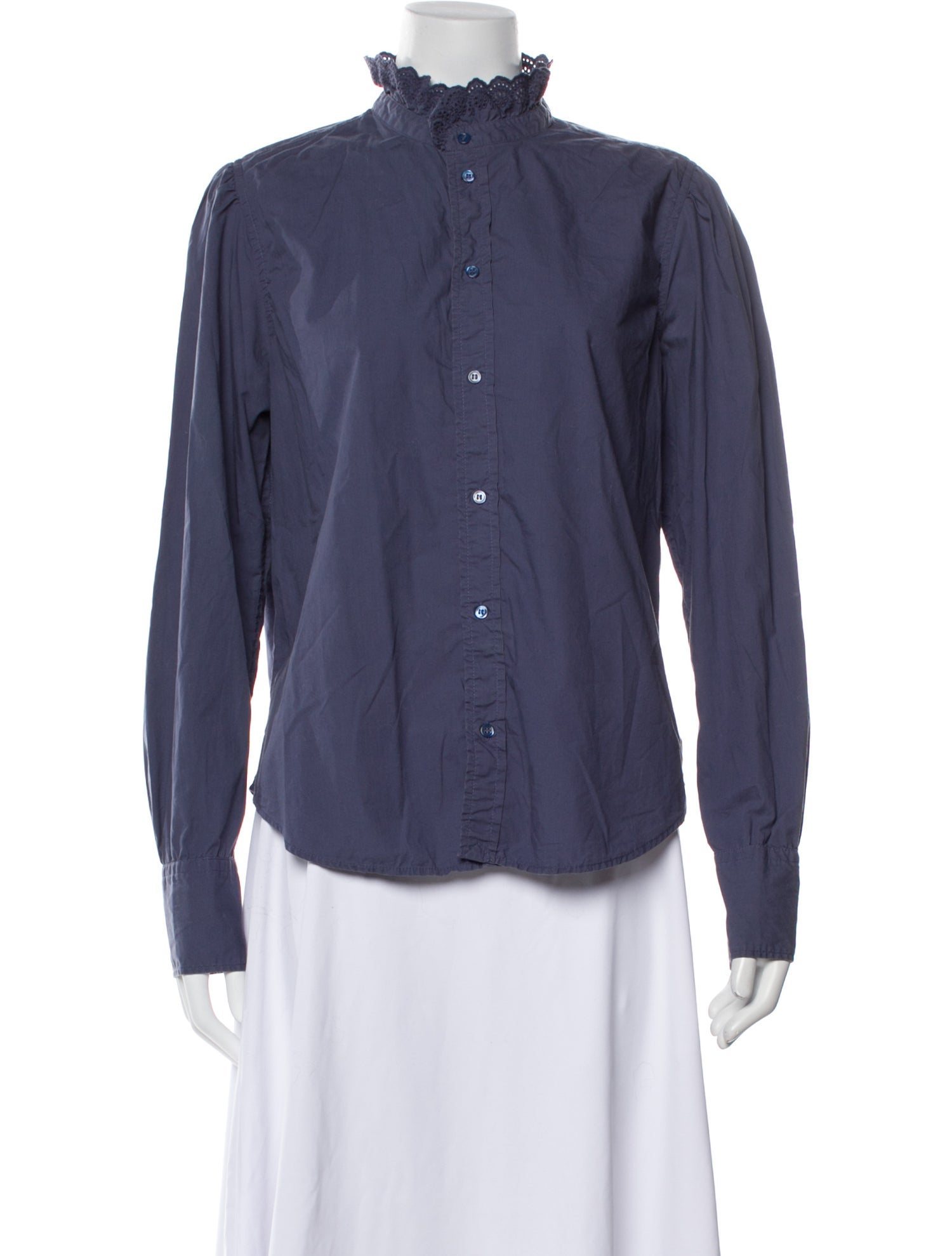 DÔEN Mock Neck Long Sleeve Button-Up Top