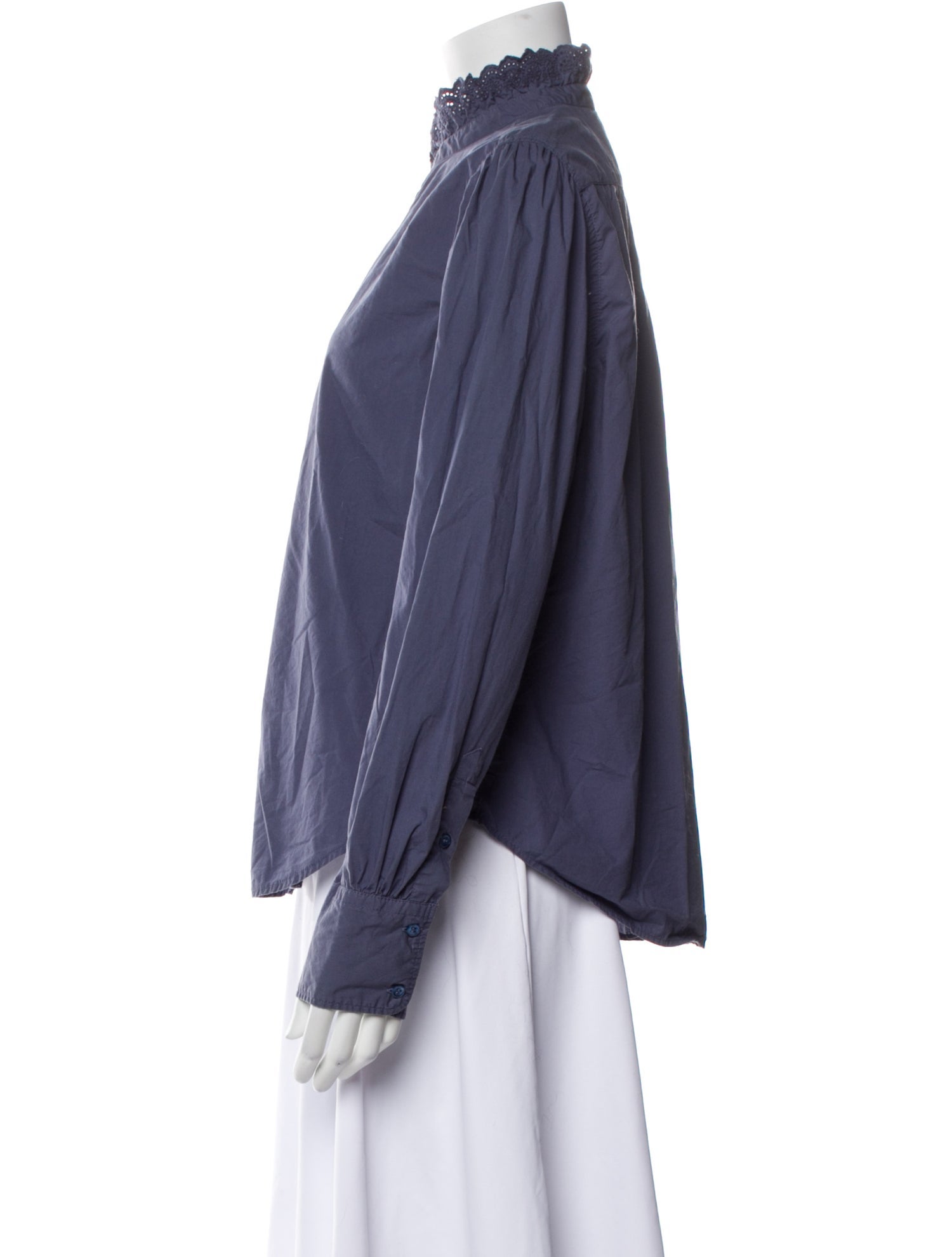 DÔEN Mock Neck Long Sleeve Button-Up Top