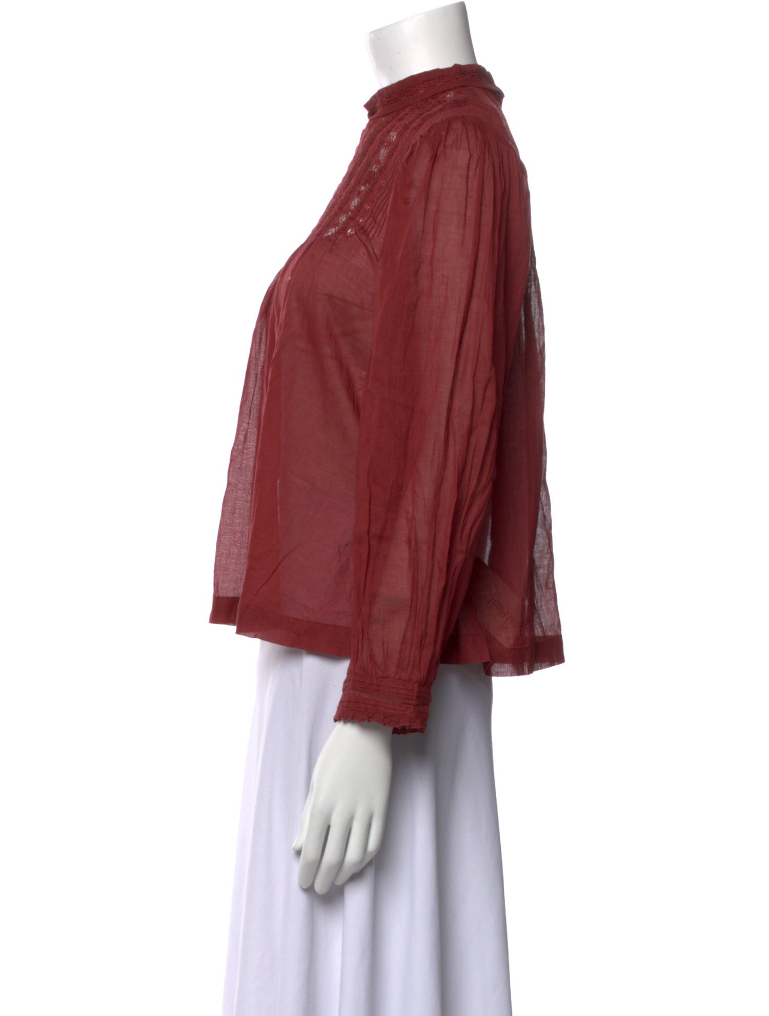 DÔEN Mock Neck Three-Quarter Sleeve Blouse