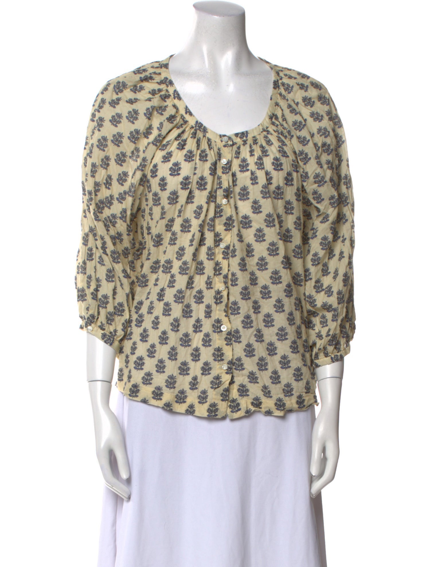DÔEN Printed Scoop Neck Blouse