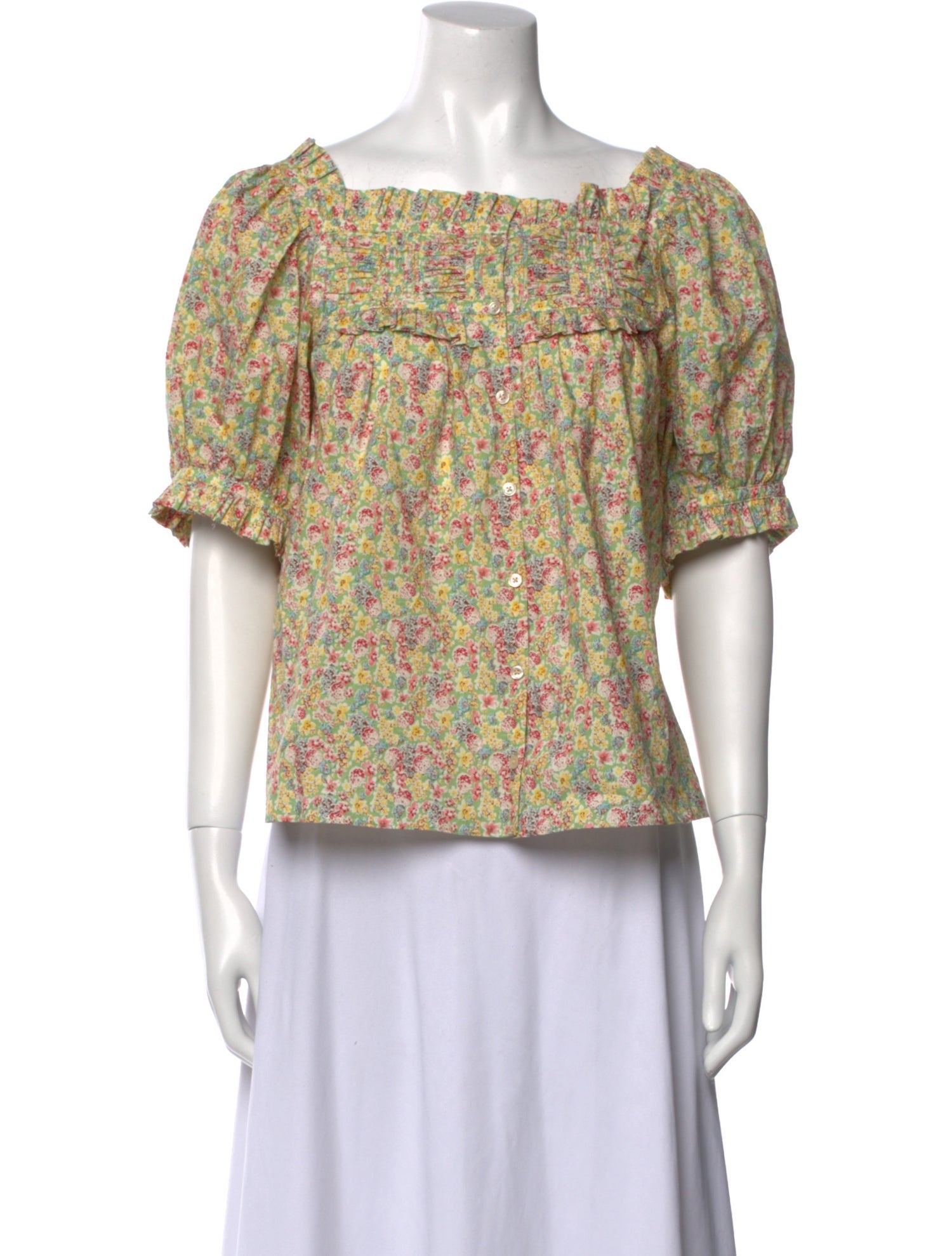 DÔEN Floral Print Square Neckline Blouse