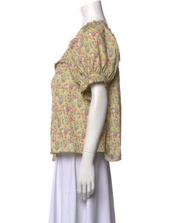 DÔEN Floral Print Square Neckline Blouse