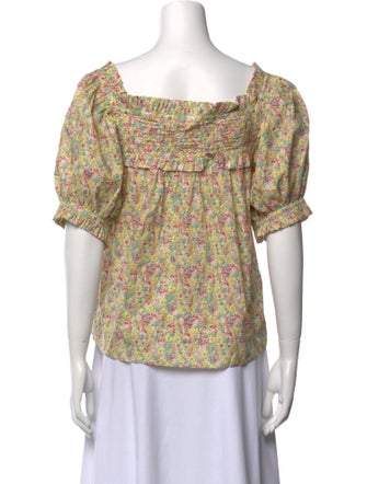 DÔEN Floral Print Square Neckline Blouse