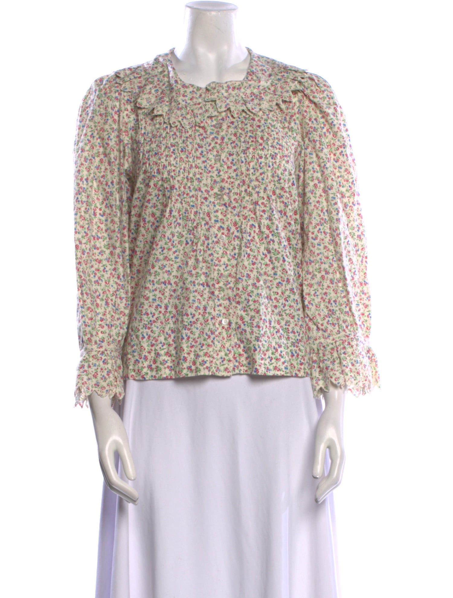 DÔEN Floral Print Crew Neck Blouse