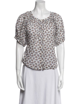 DÔEN Printed Scoop Neck Blouse