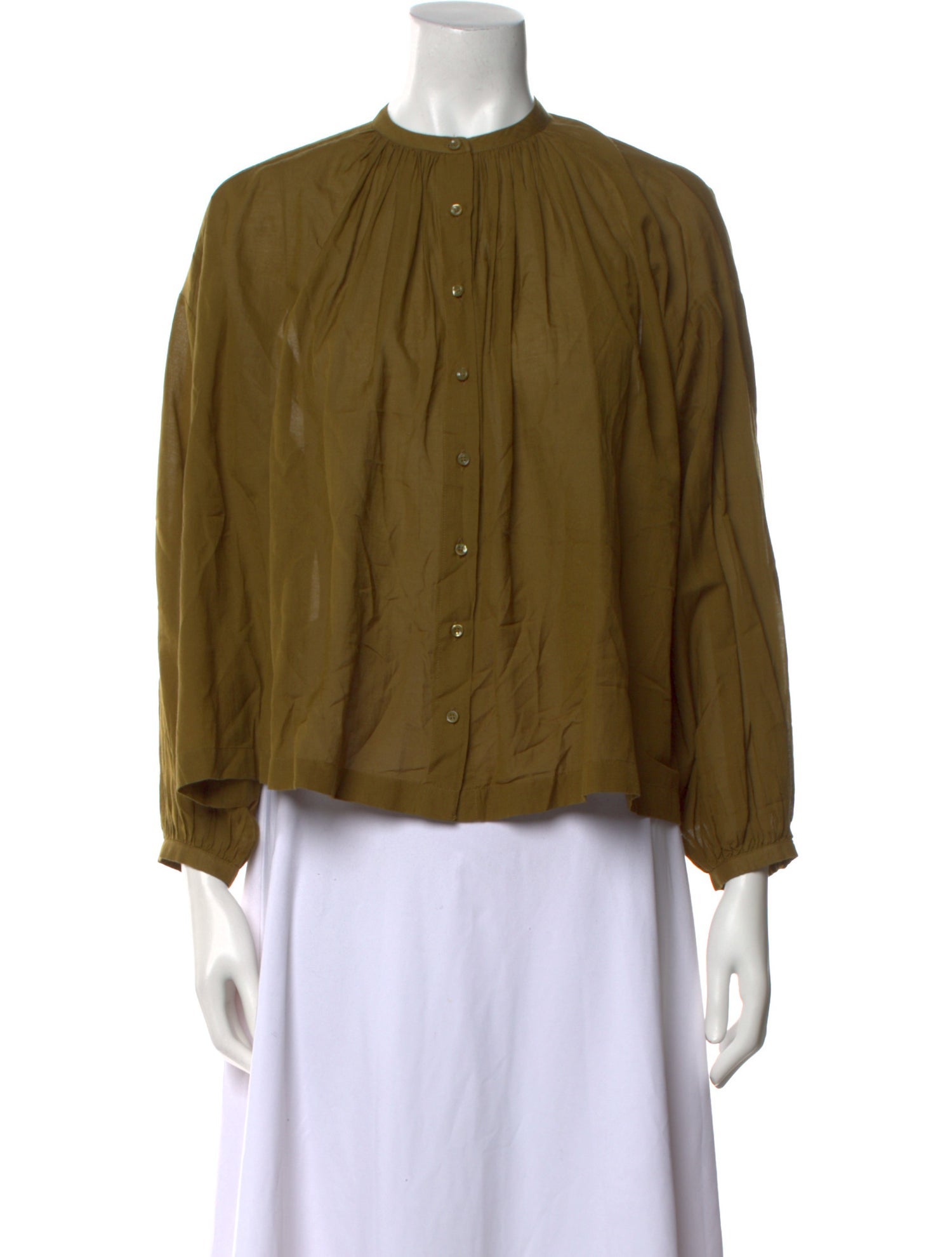 DÔEN Crew Neck Long Sleeve Button-Up Top