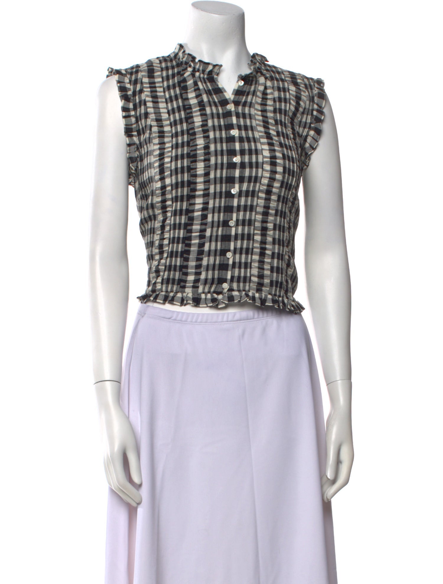 DÔEN Plaid Print Mock Neck Crop Top