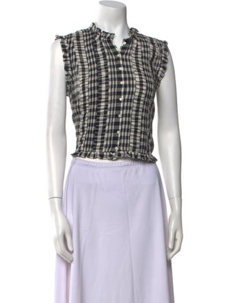 DÔEN Plaid Print Mock Neck Crop Top