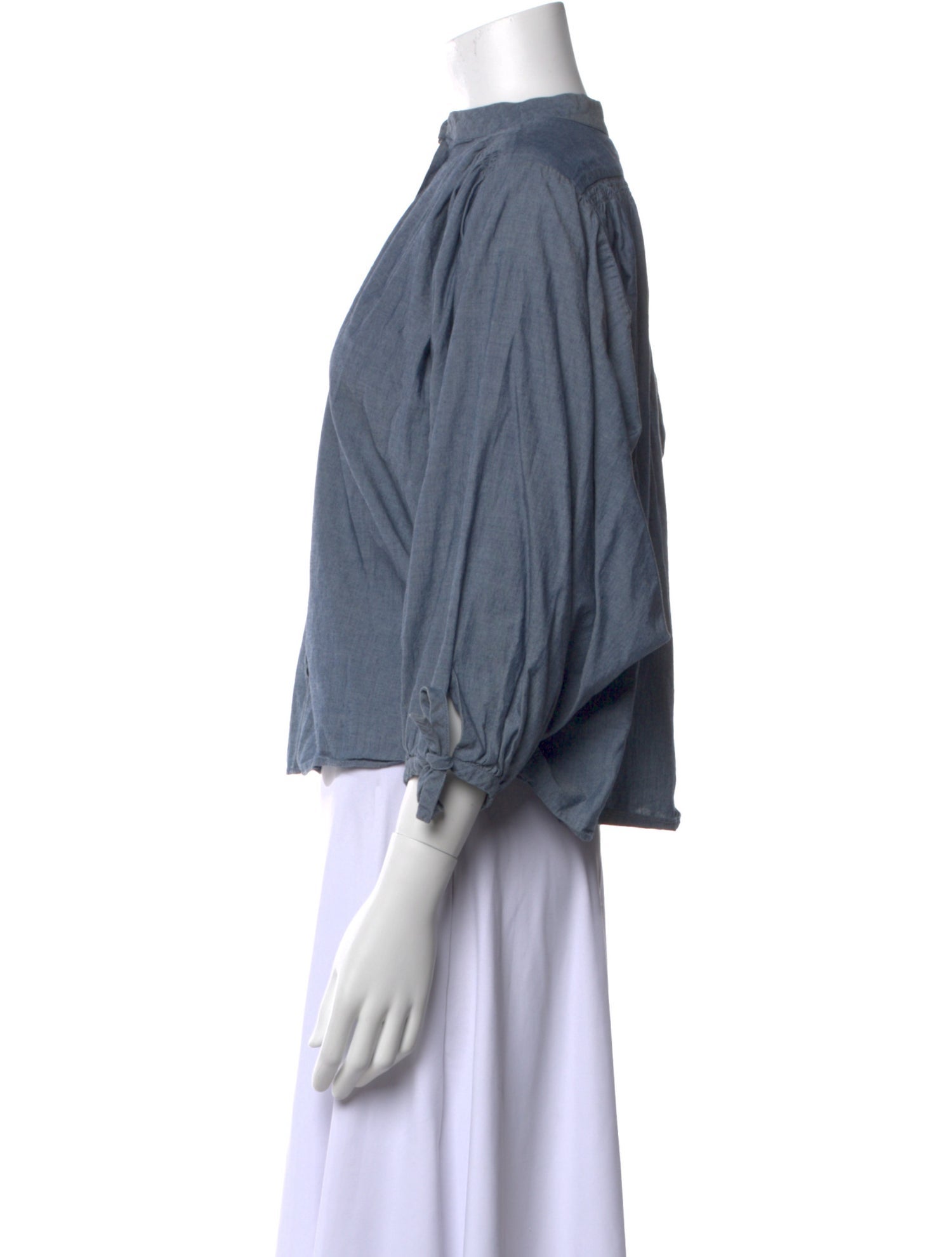 DÔEN Mock Neck Three-Quarter Sleeve Button-Up Top