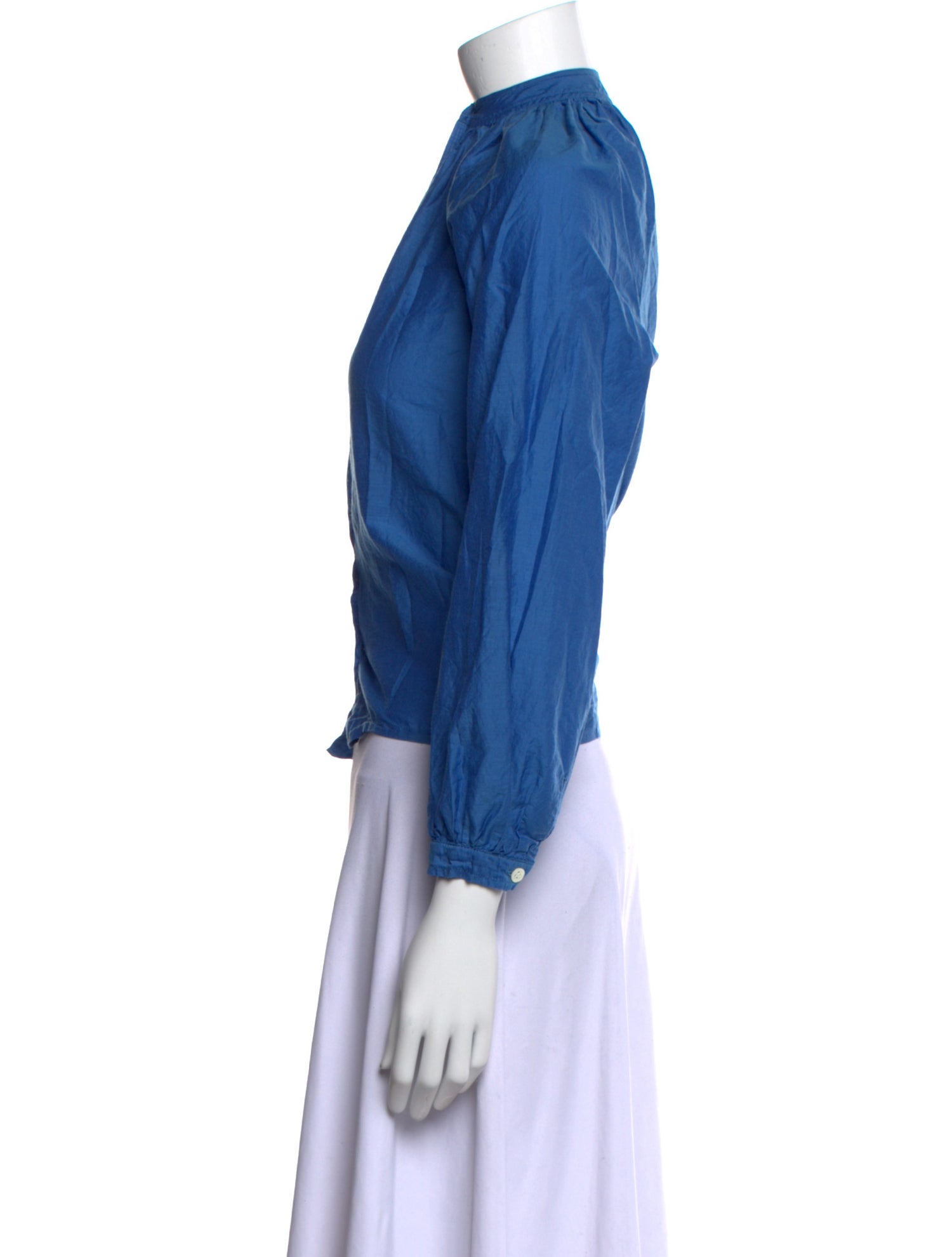 DÔEN Mock Neck Three-Quarter Sleeve Button-Up Top