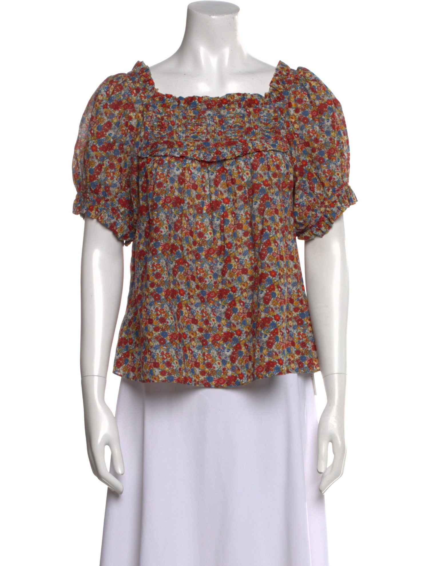 DÔEN Floral Print Square Neckline Blouse