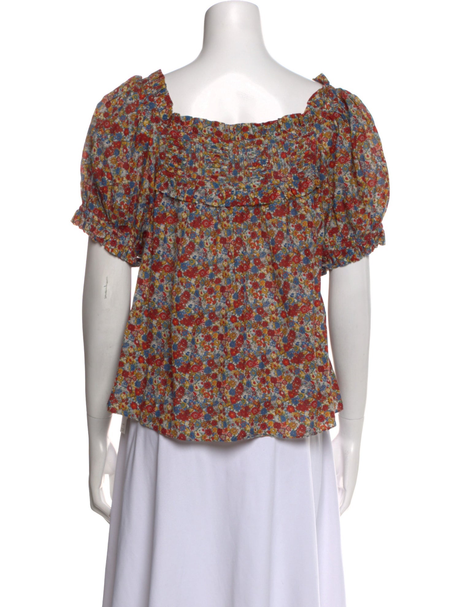 DÔEN Floral Print Square Neckline Blouse