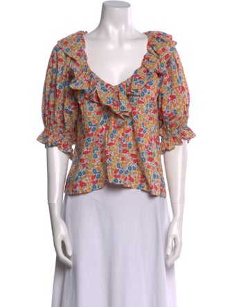 DÔEN Floral Print V-Neck Crop Top