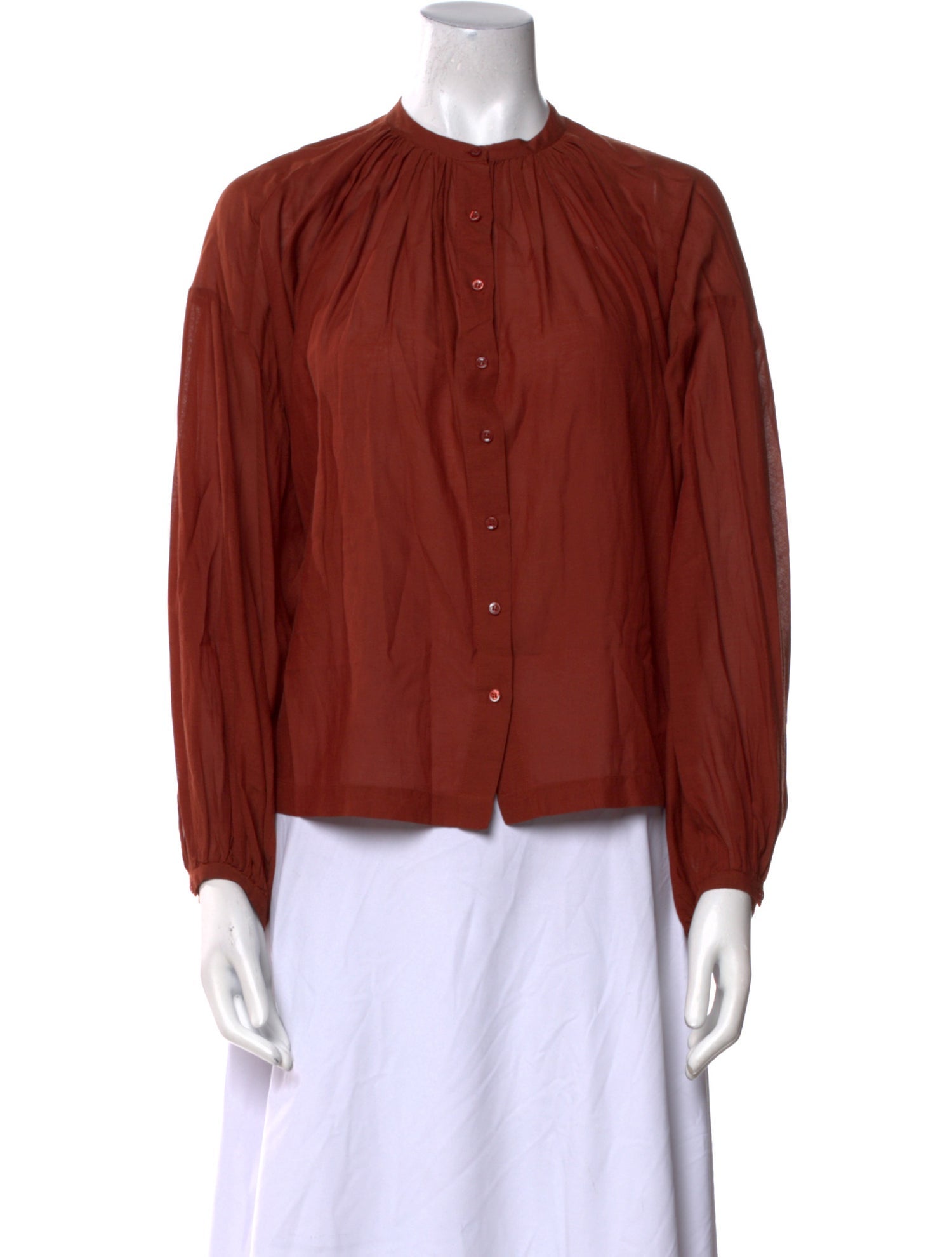 DÔEN Mock Neck Long Sleeve Button-Up Top