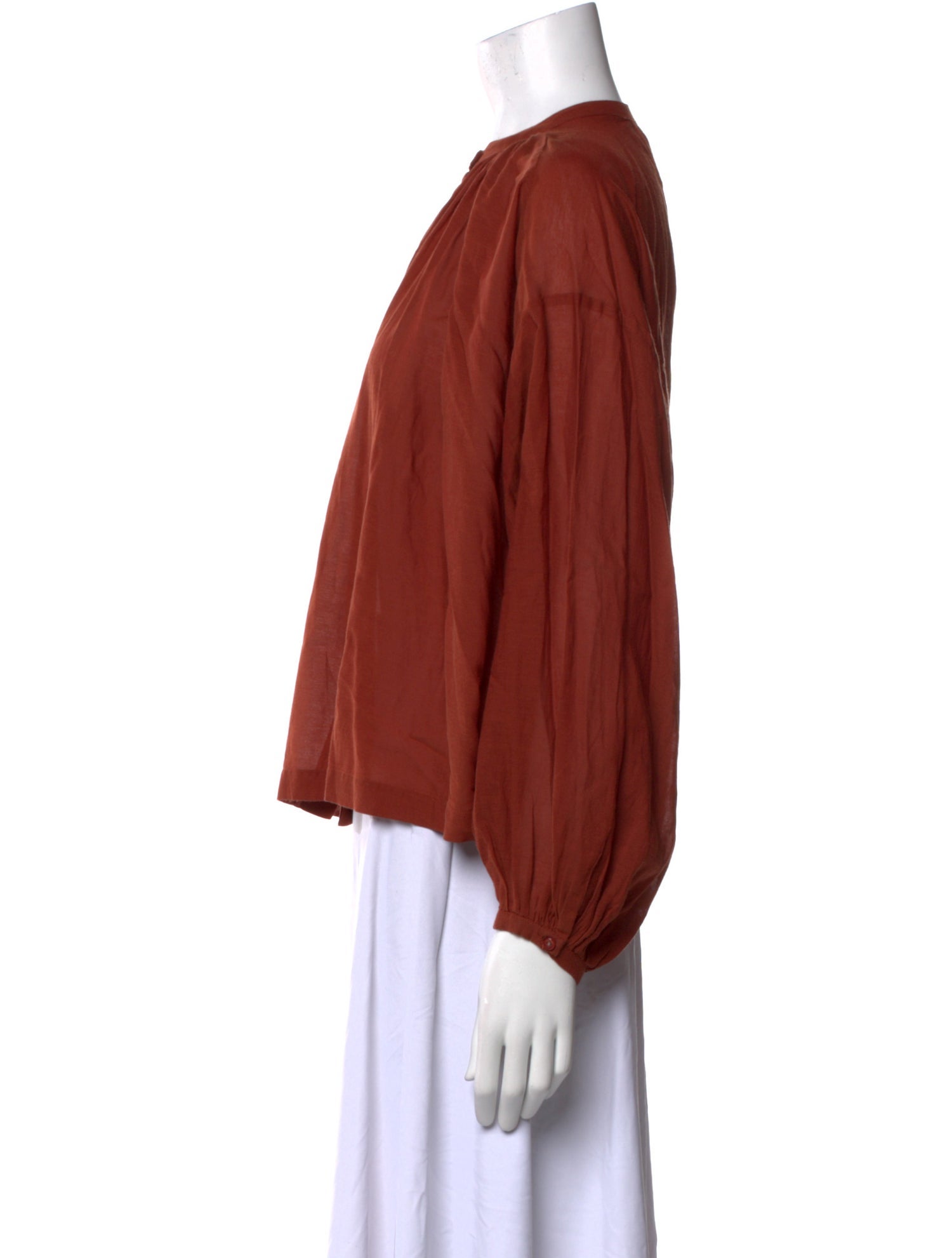 DÔEN Mock Neck Long Sleeve Button-Up Top