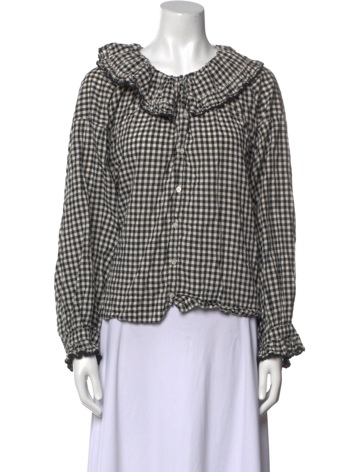 DÔEN Plaid Print Crew Neck Blouse