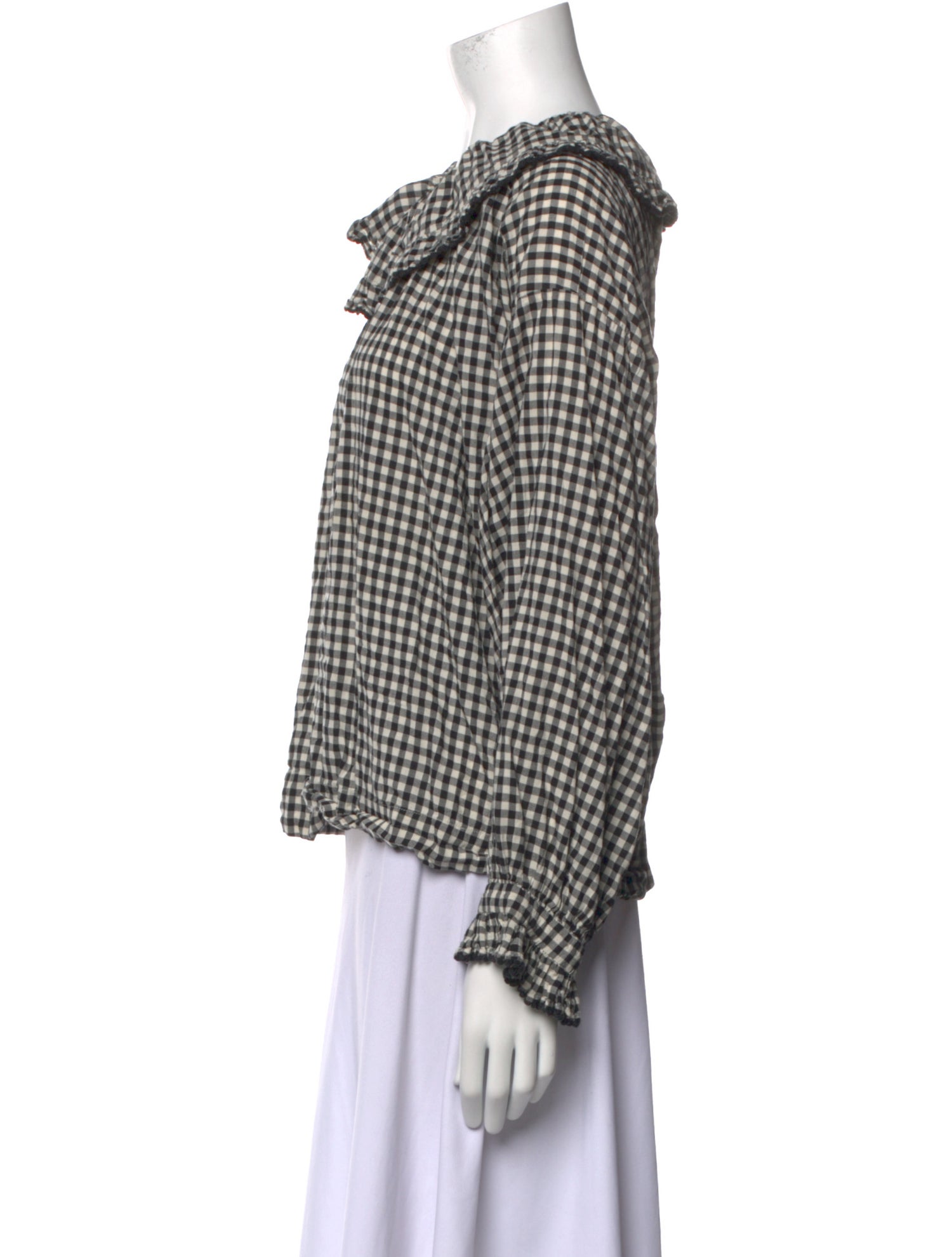 DÔEN Plaid Print Crew Neck Blouse