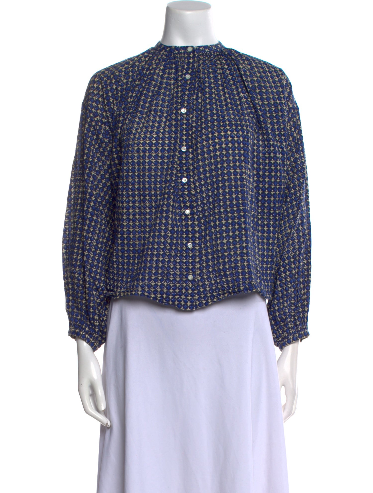 DÔEN Printed Mock Neck Blouse