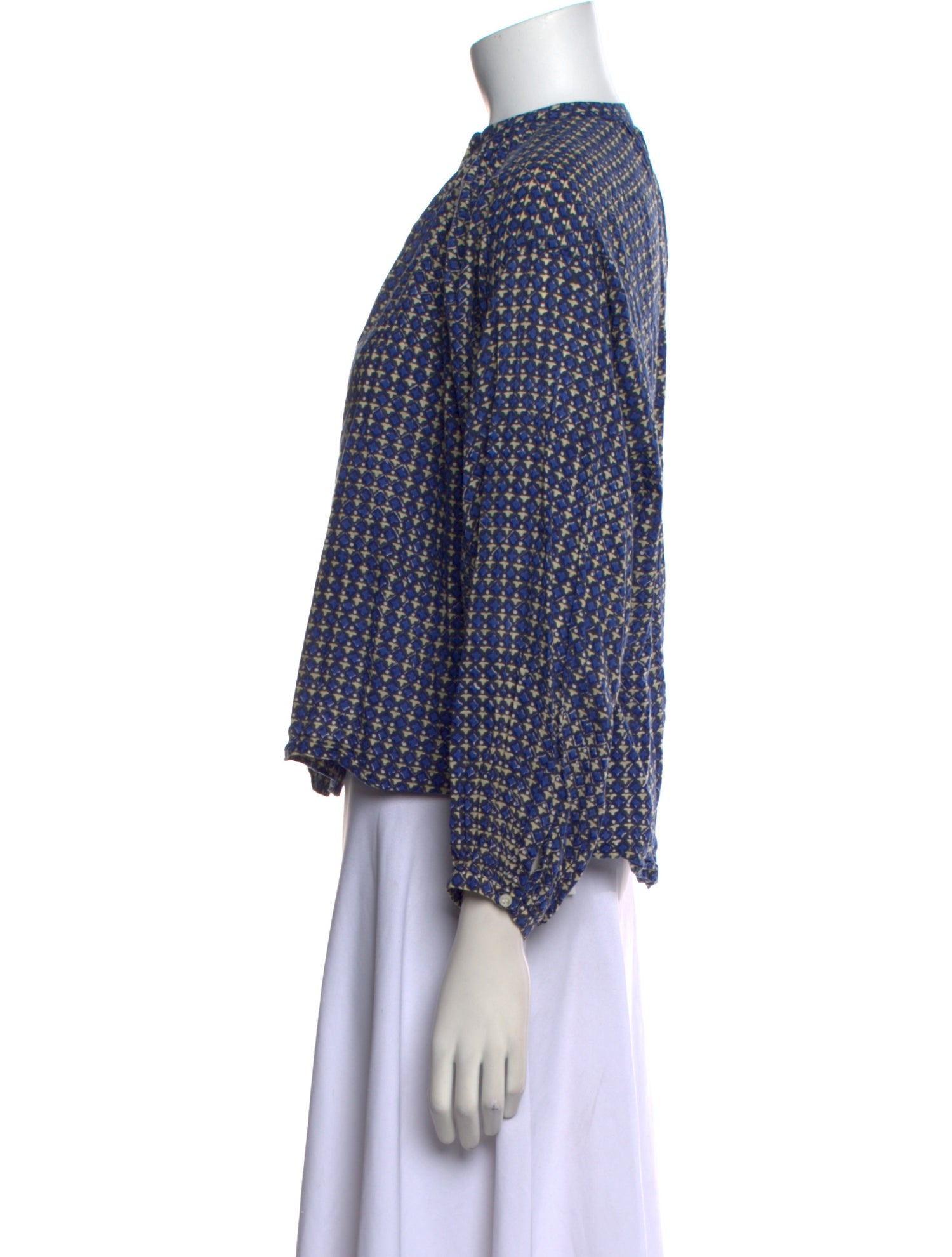 DÔEN Printed Mock Neck Blouse