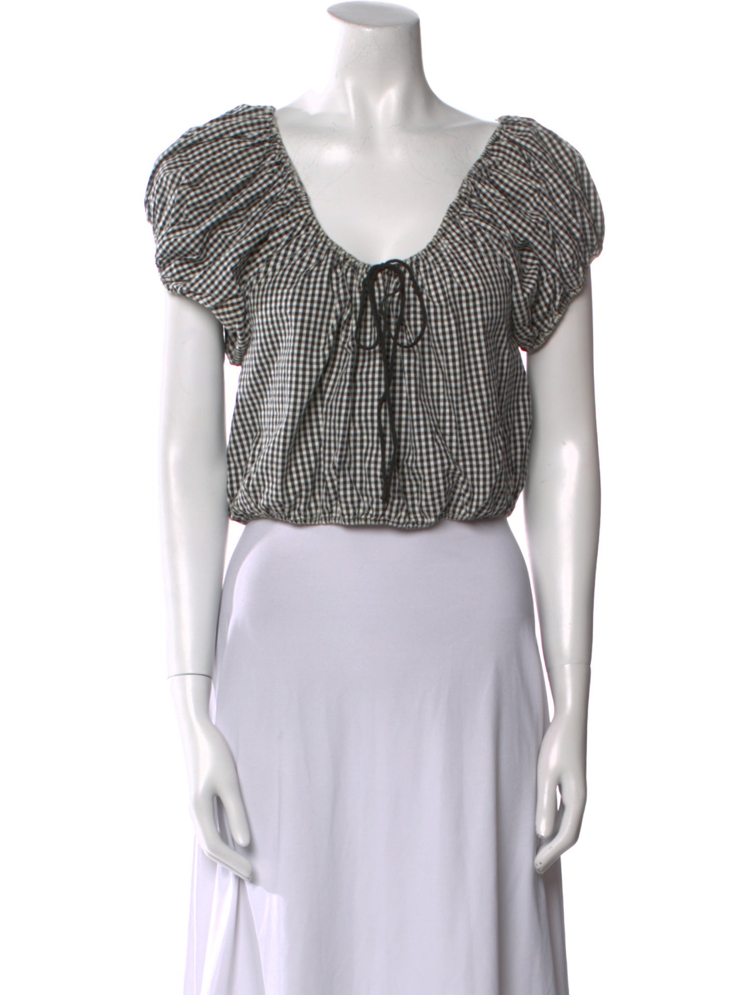 DÔEN Plaid Print One-Shoulder Crop Top