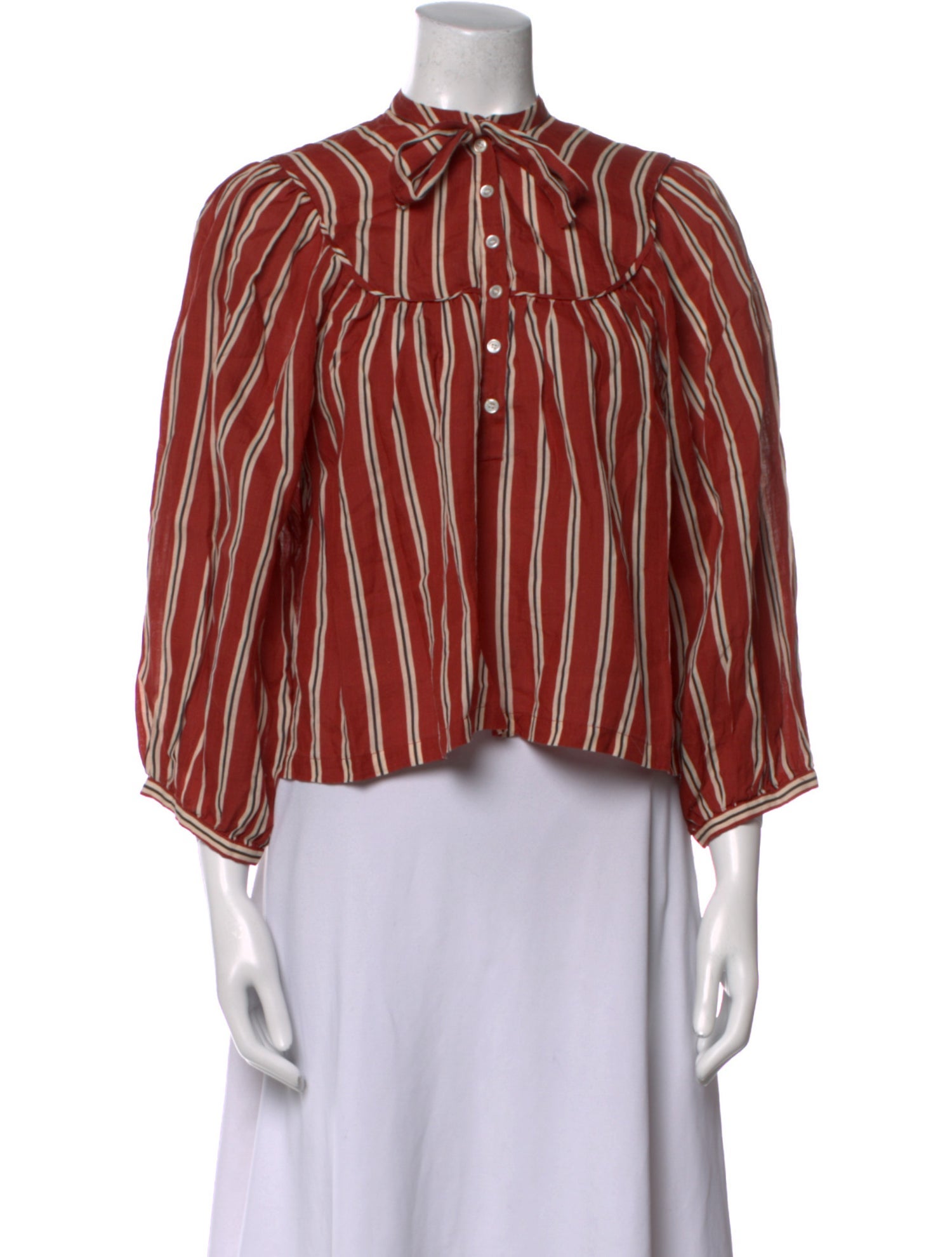 DÔEN Striped Mock Neck Blouse w/ Tags