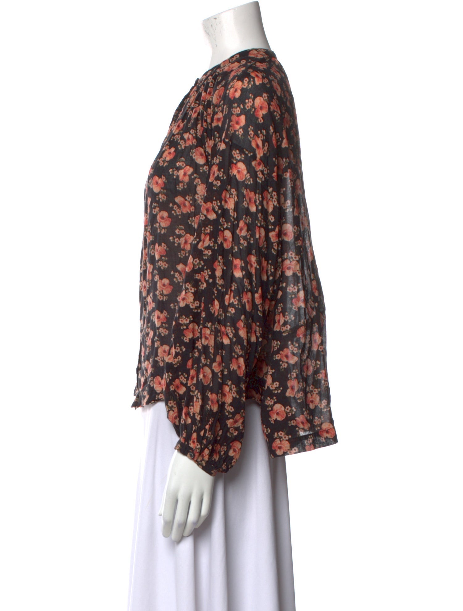 DÔEN Floral Print Mock Neck Blouse