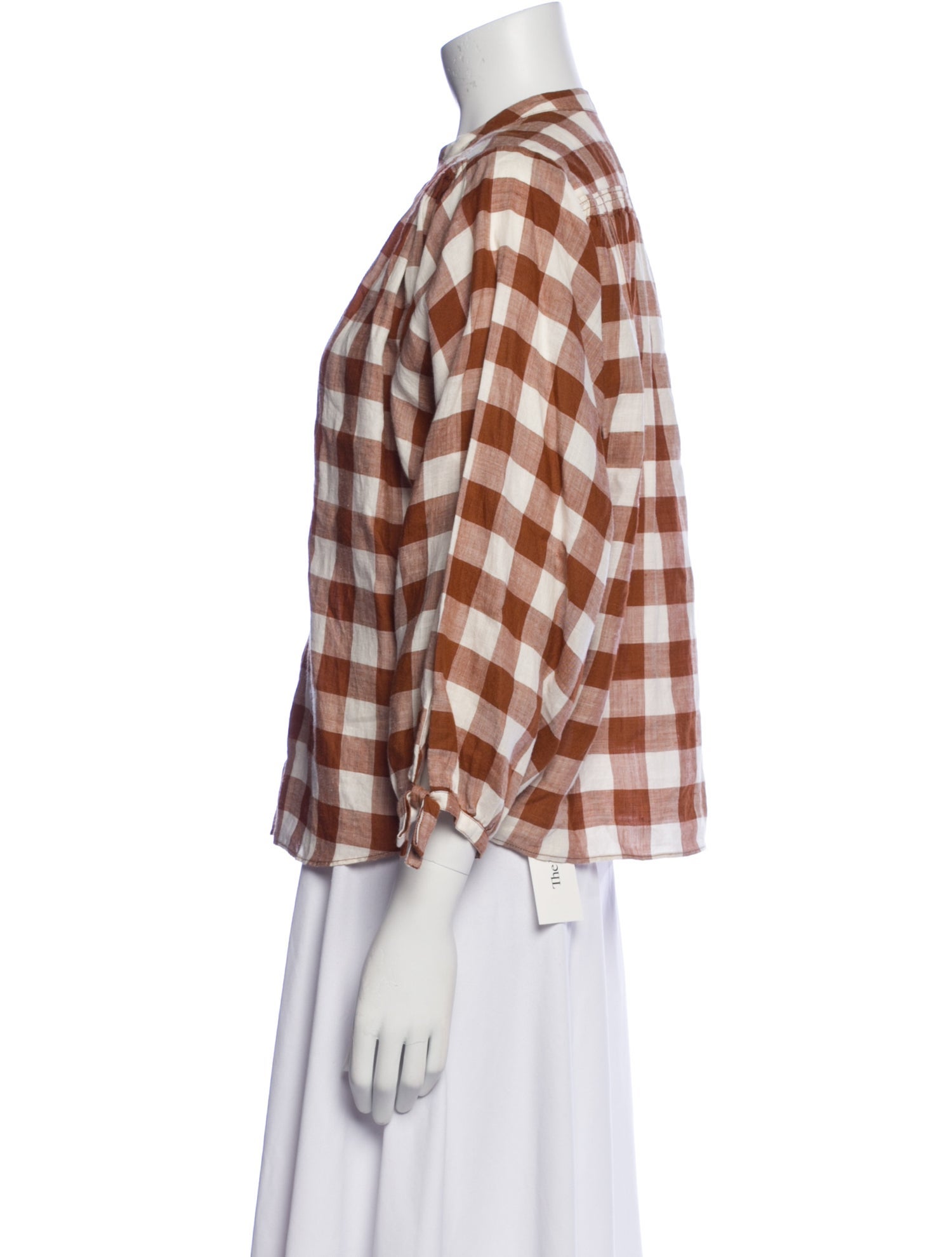 DÔEN Plaid Print Crew Neck Blouse