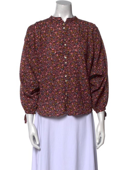 DÔEN Floral Print Mock Neck Blouse