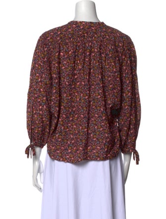 DÔEN Floral Print Mock Neck Blouse