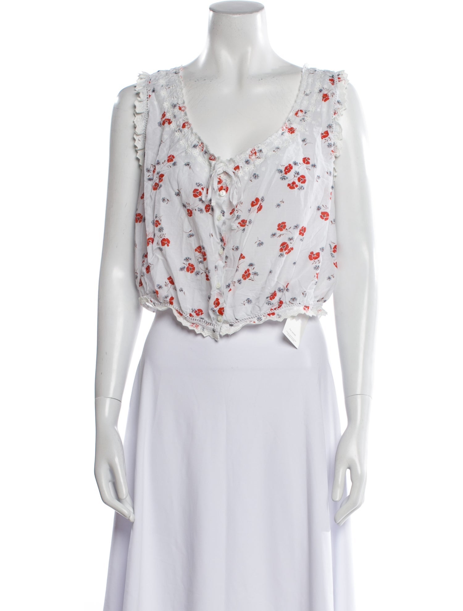 DÔEN Floral Print Scoop Neck Crop Top