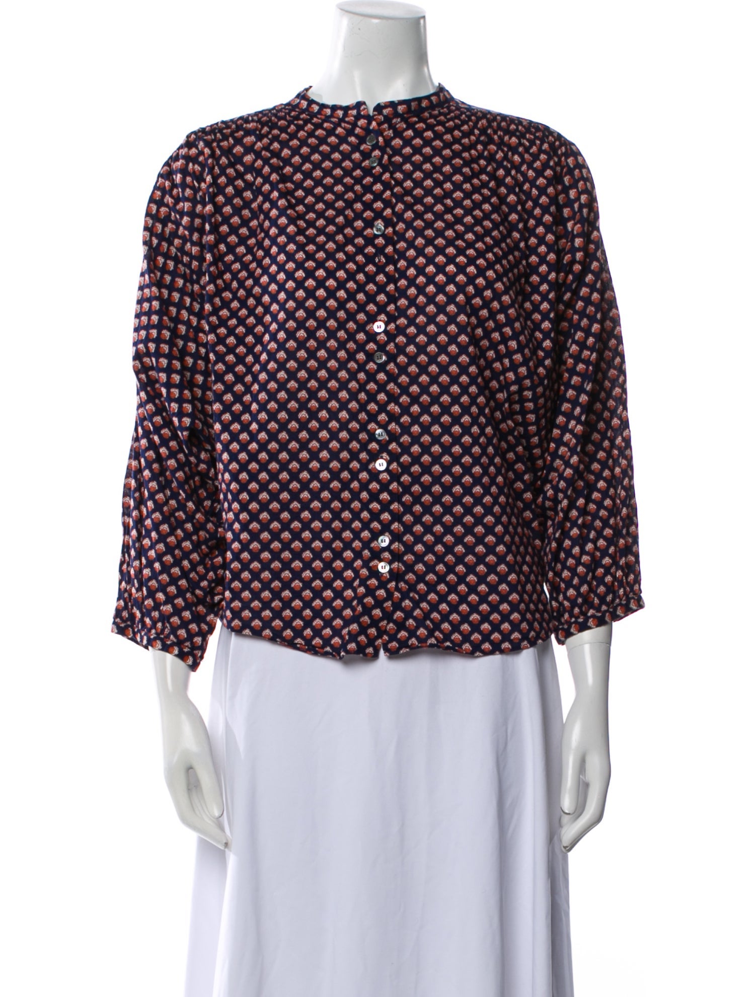 DÔEN Printed Mock Neck Blouse
