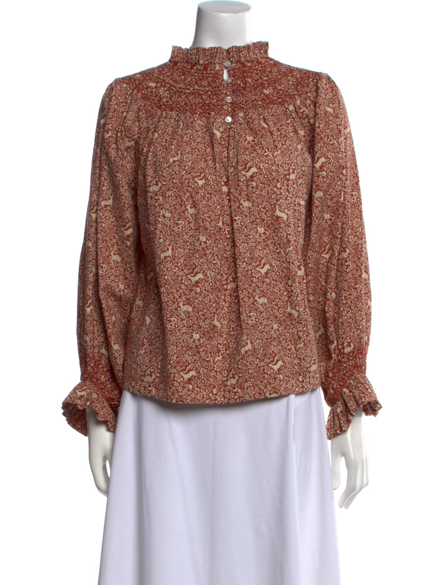 DÔEN Printed Mock Neck Blouse