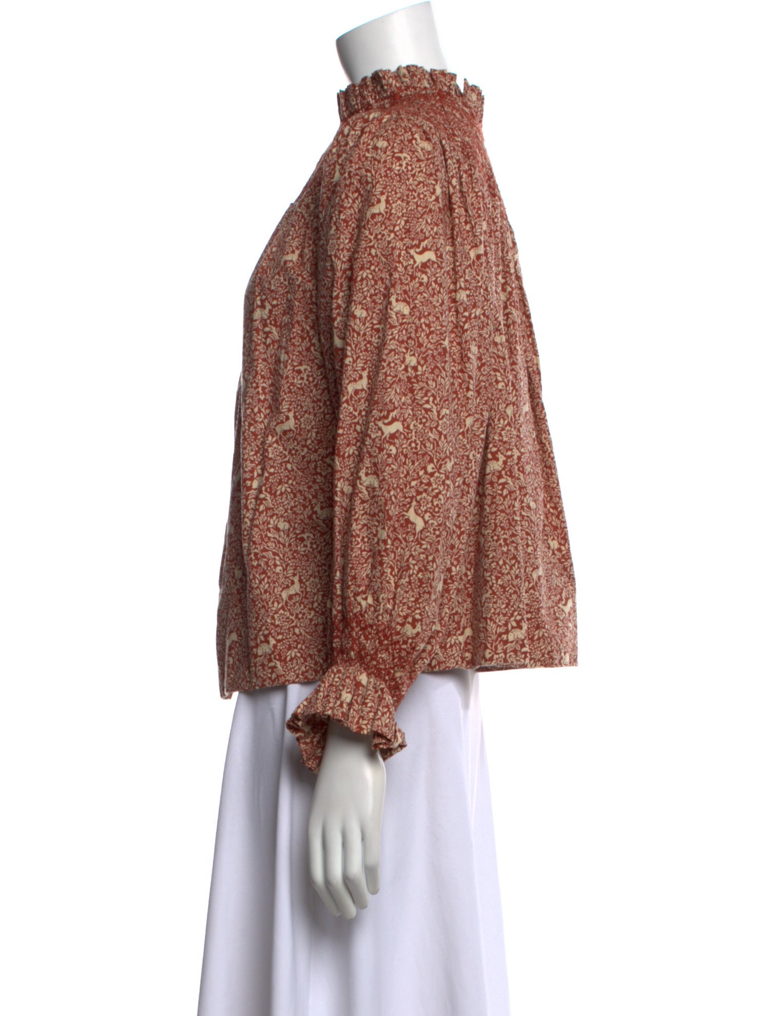 DÔEN Printed Mock Neck Blouse