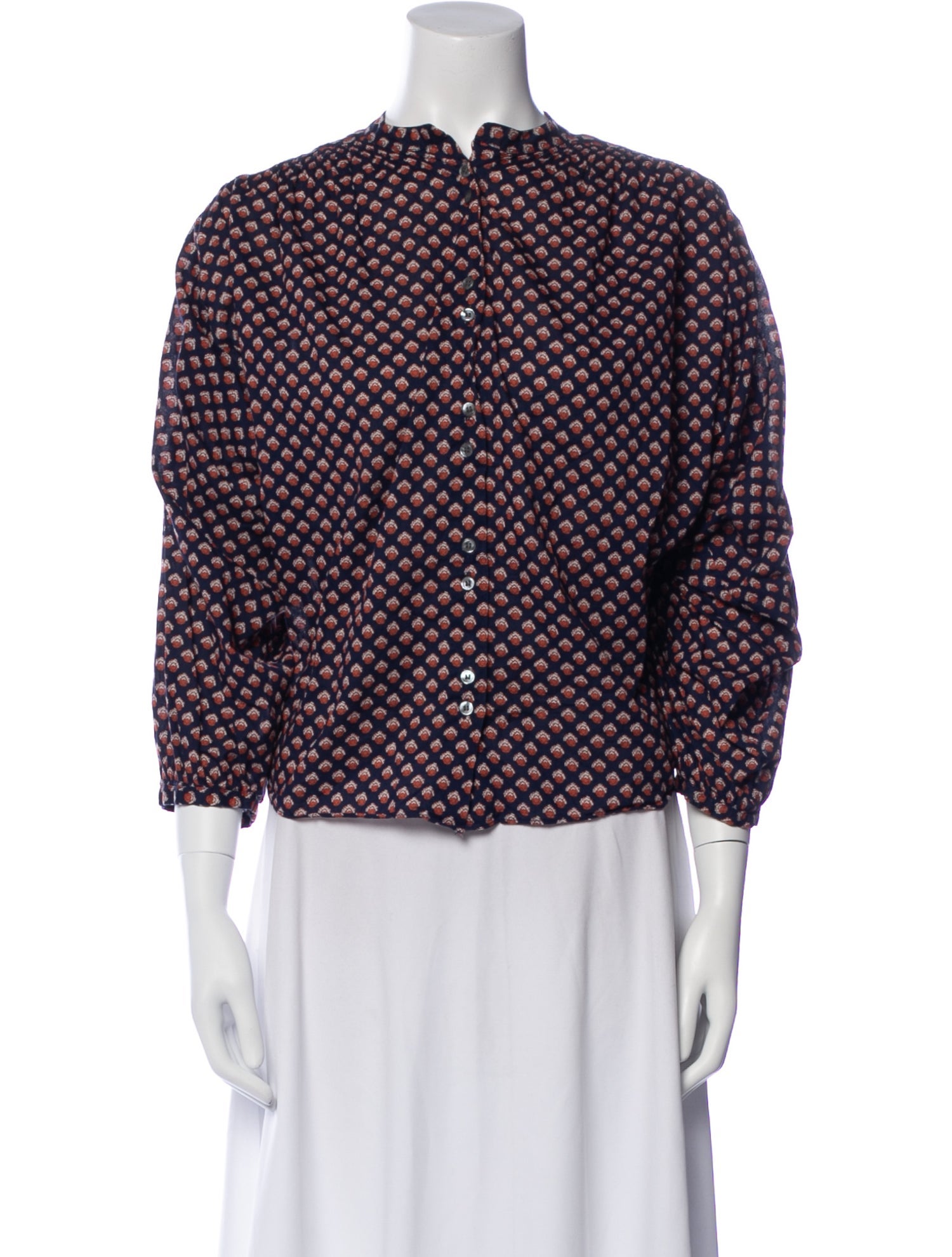 DÔEN Printed Mock Neck Blouse