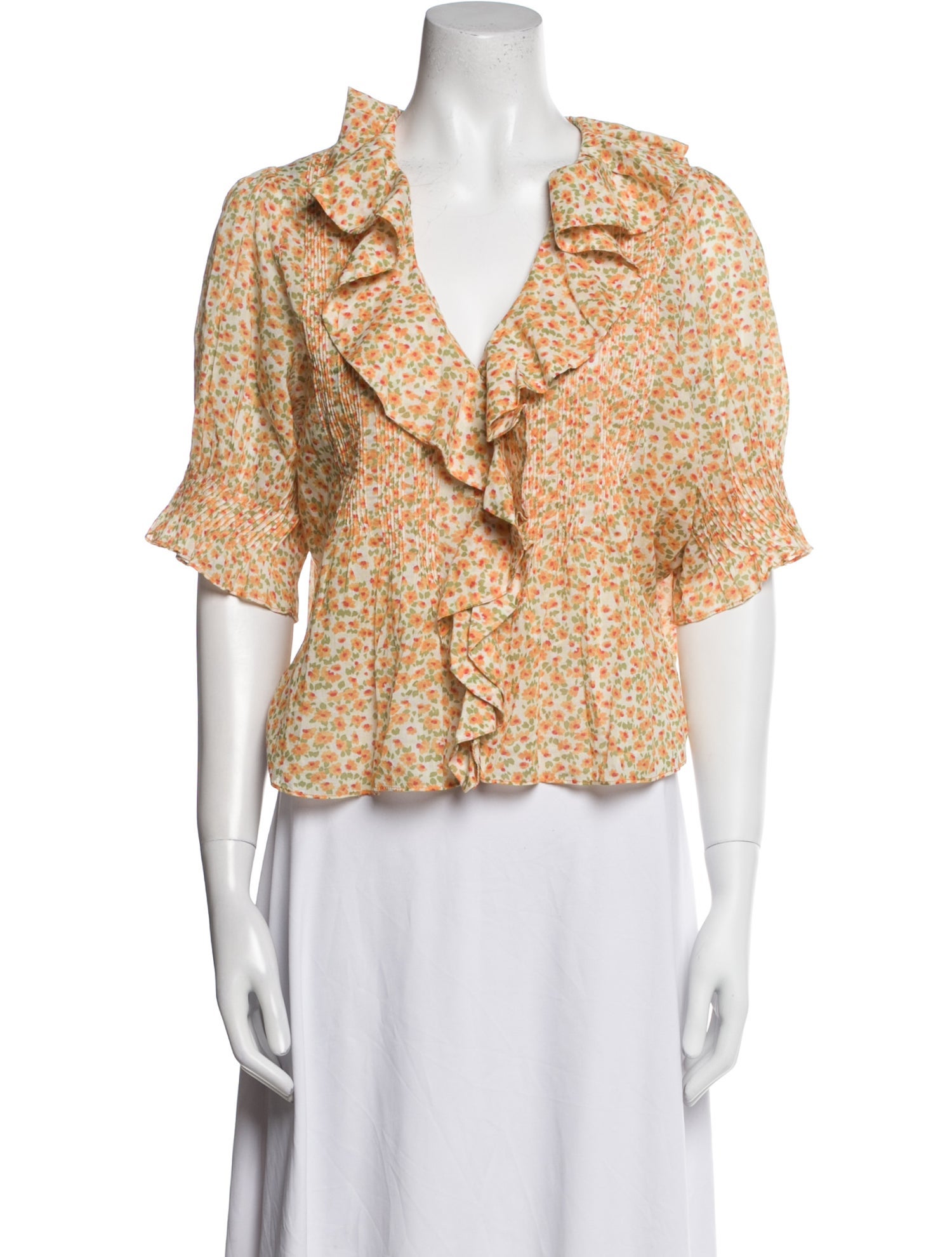 DÔEN Floral Print V-Neck Crop Top