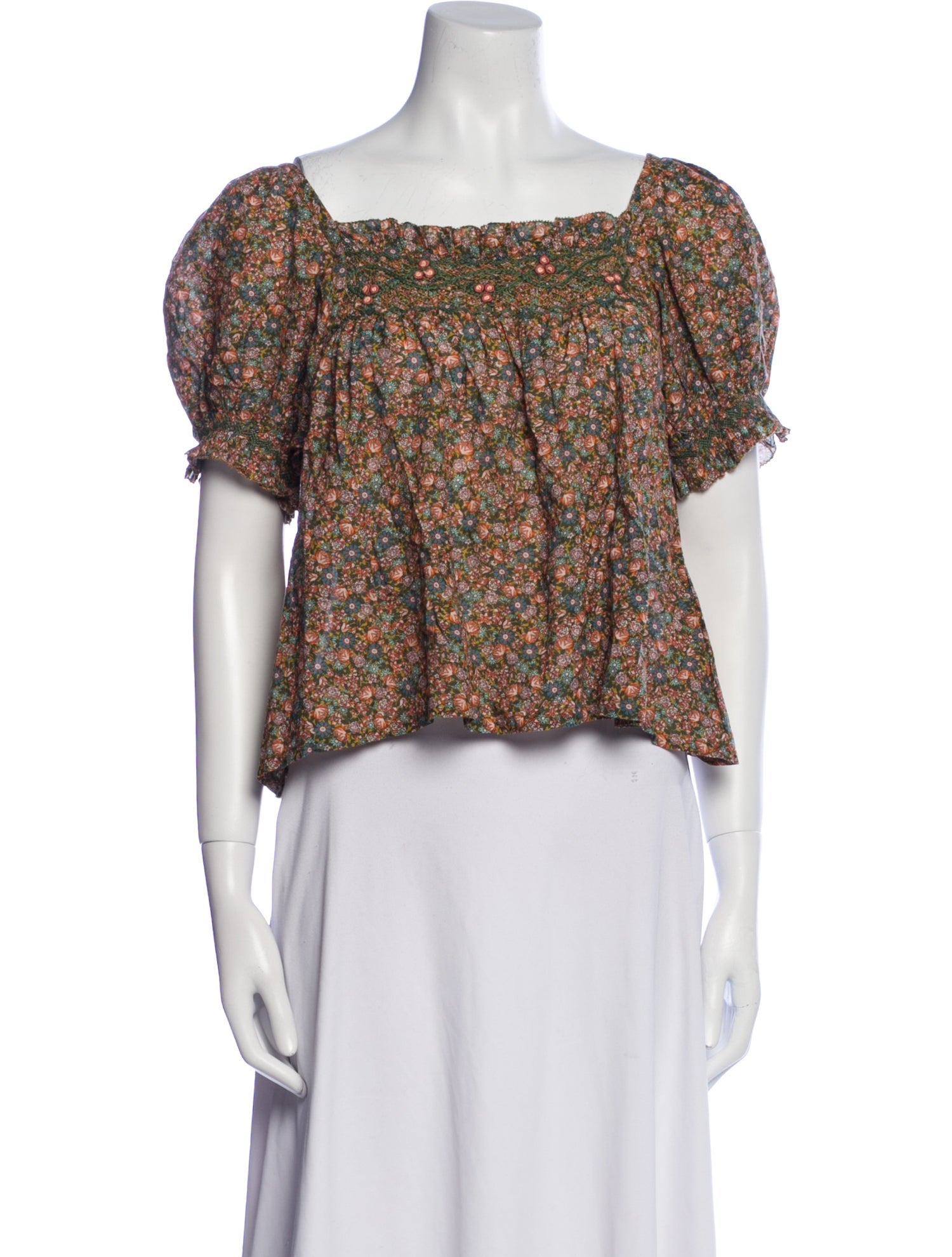 DÔEN Floral Print Square Neckline Crop Top
