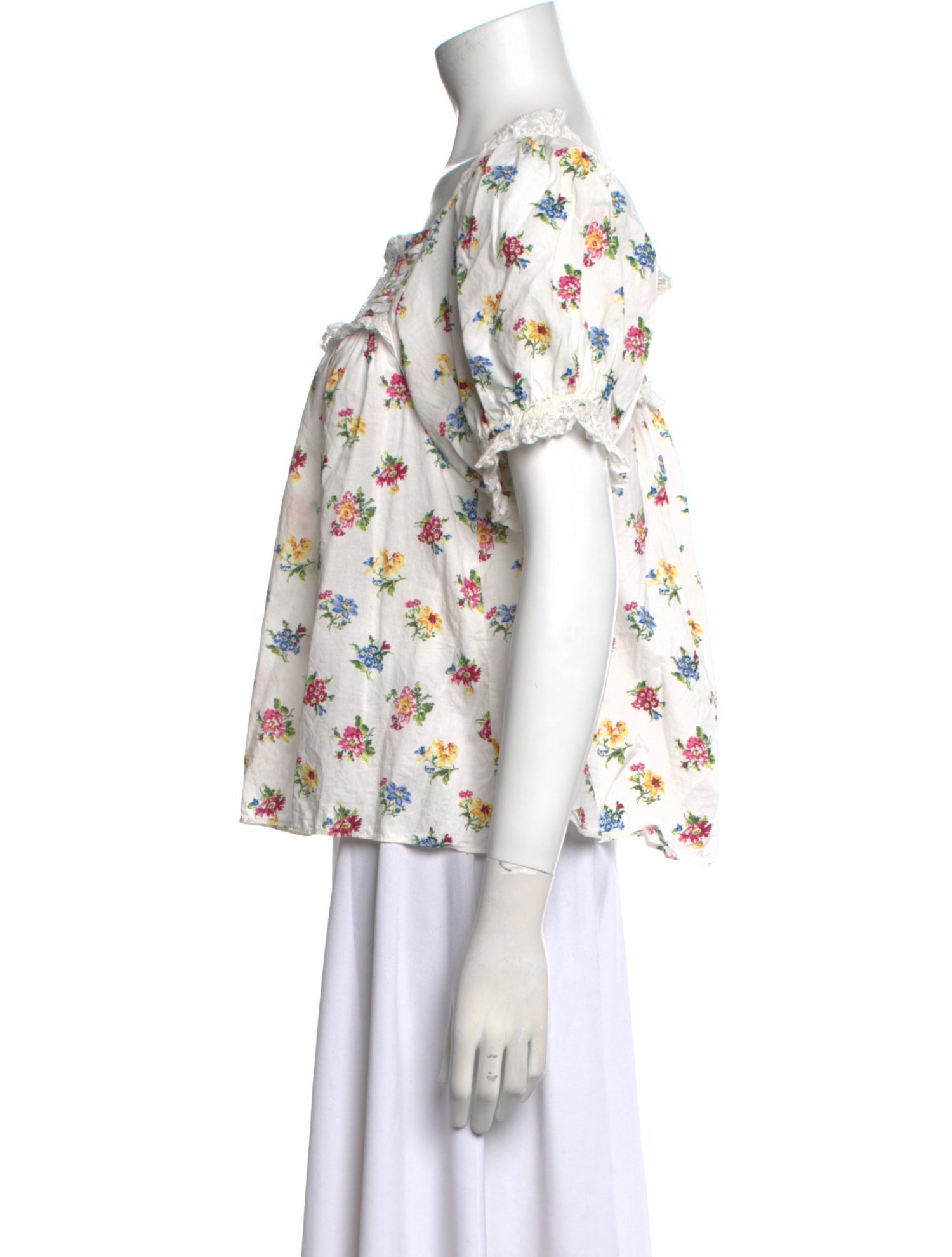 DÔEN Floral Print Square Neckline Blouse