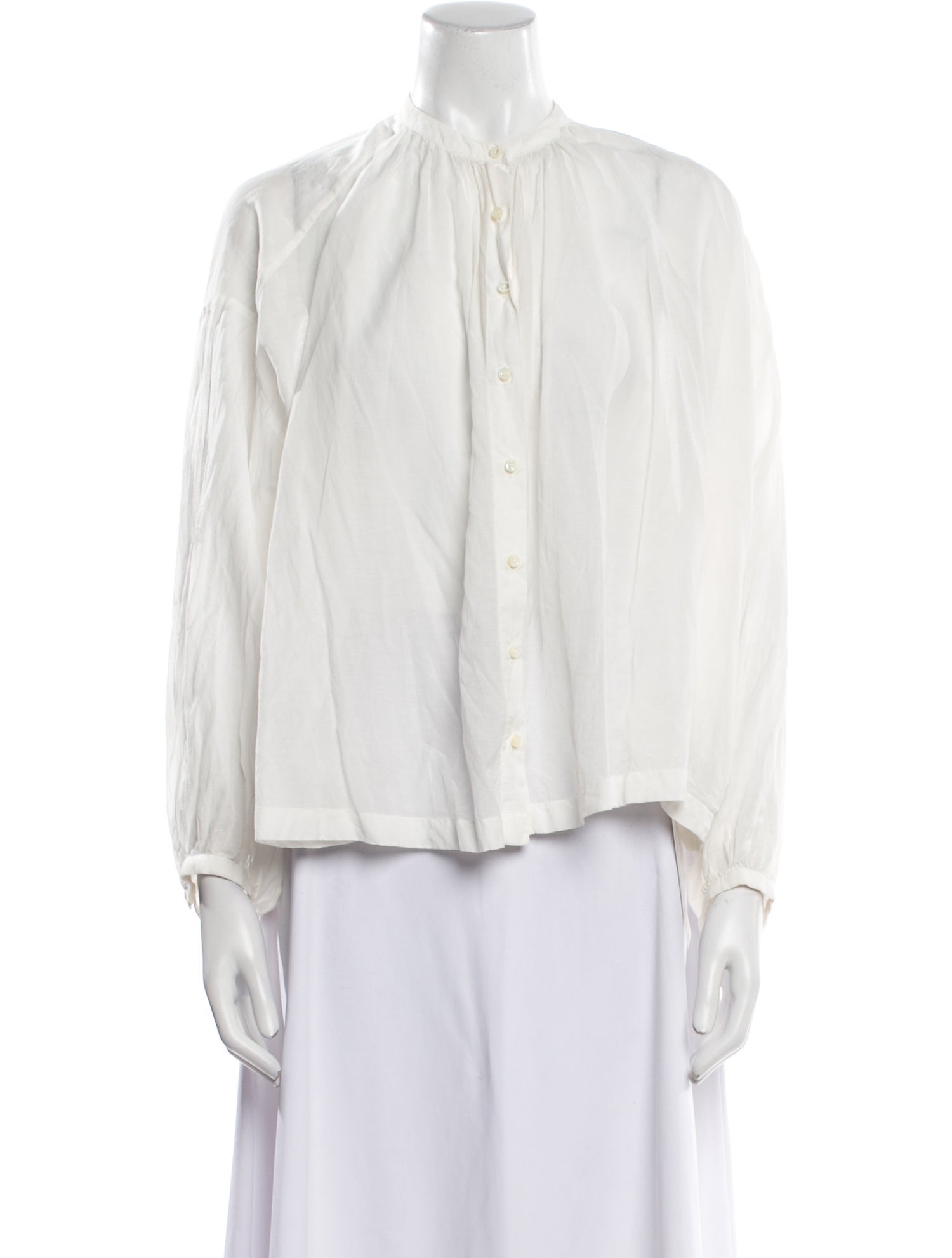 DÔEN Mock Neck Long Sleeve Button-Up Top