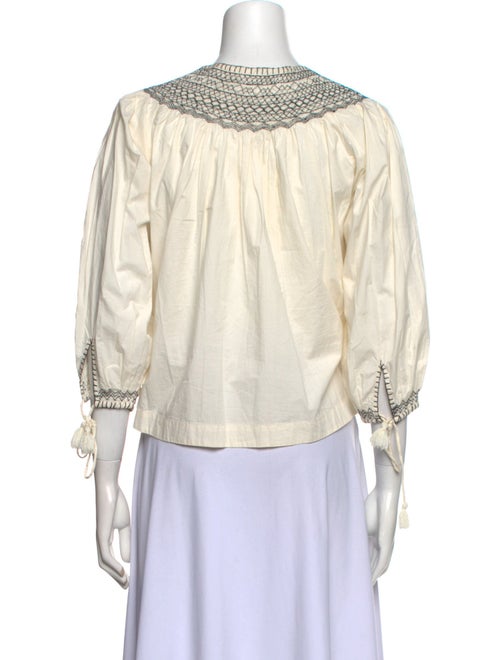 DÔEN V-Neck Three-Quarter Sleeve Blouse