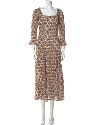 DÔEN Floral Print Midi Length Dress