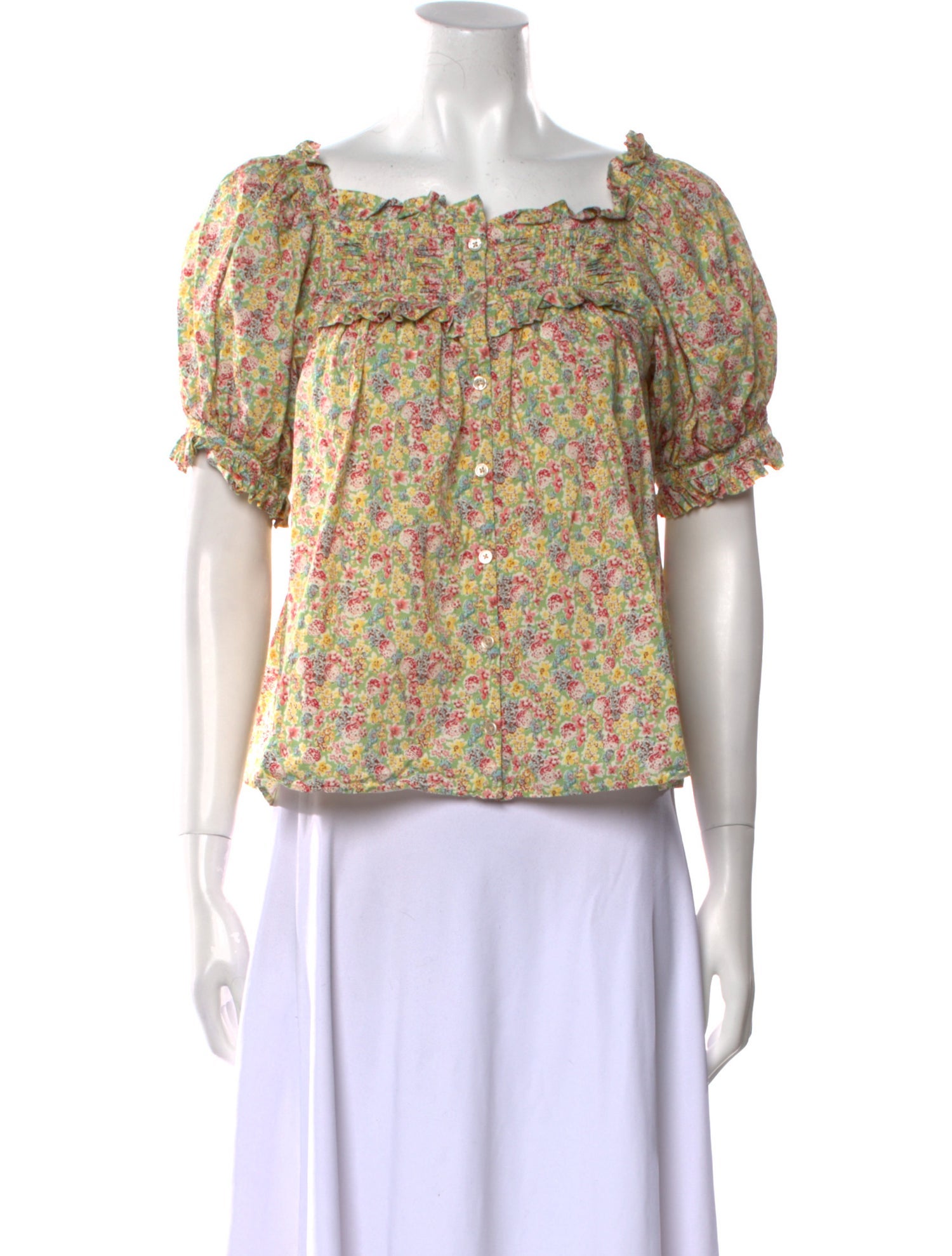 DÔEN Floral Print Square Neckline Blouse