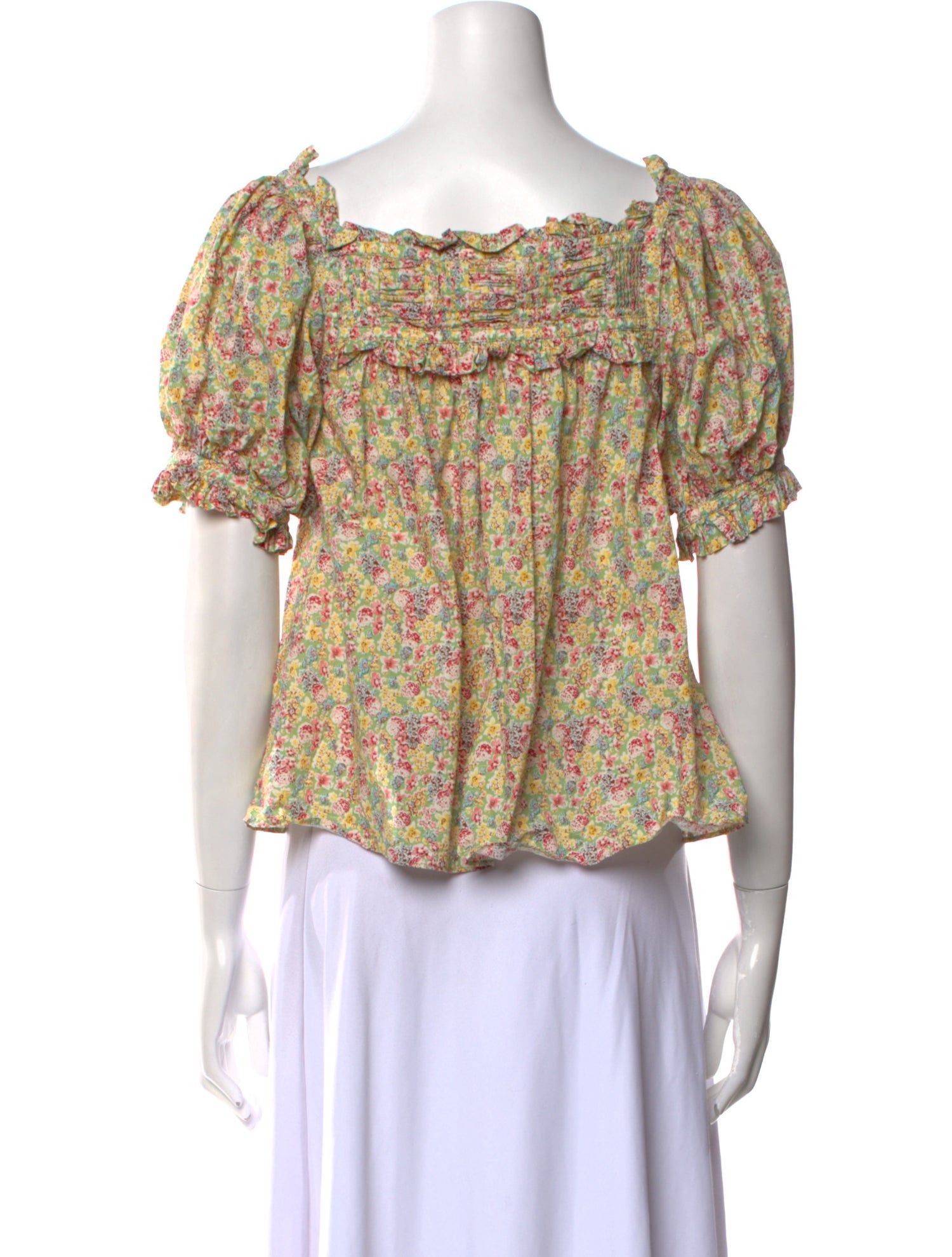 DÔEN Floral Print Square Neckline Blouse