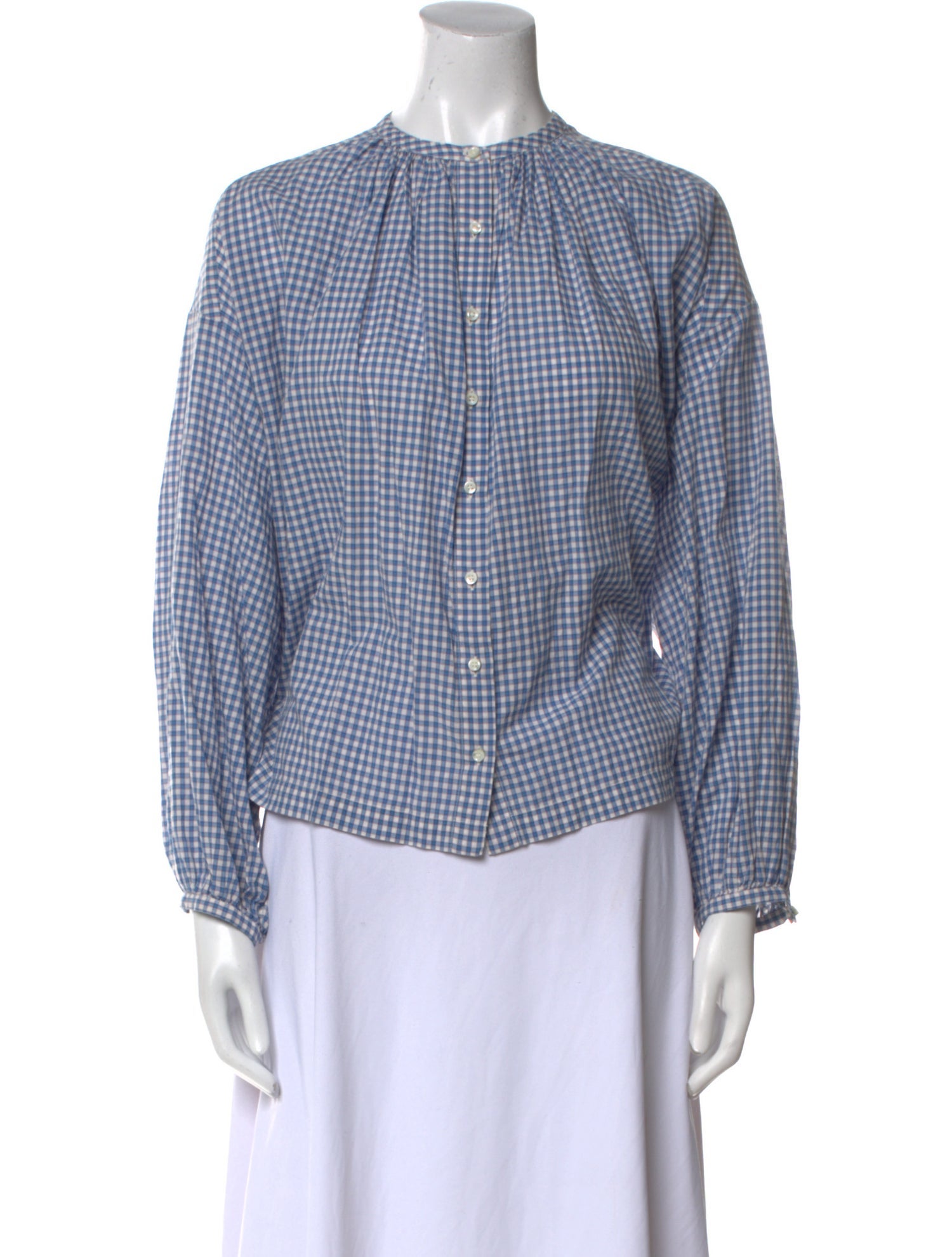 DÔEN Plaid Print Crew Neck Blouse