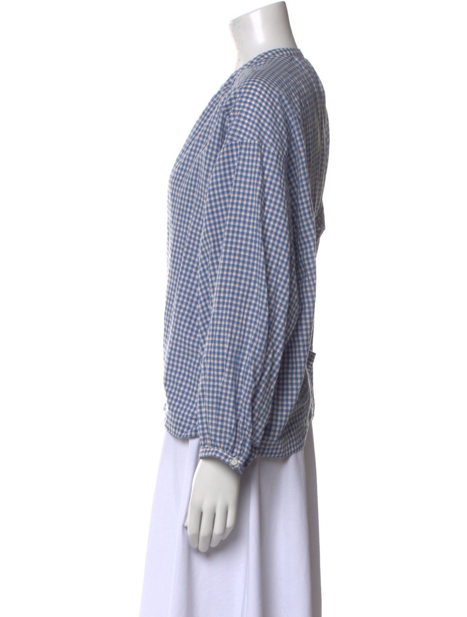 DÔEN Plaid Print Crew Neck Blouse