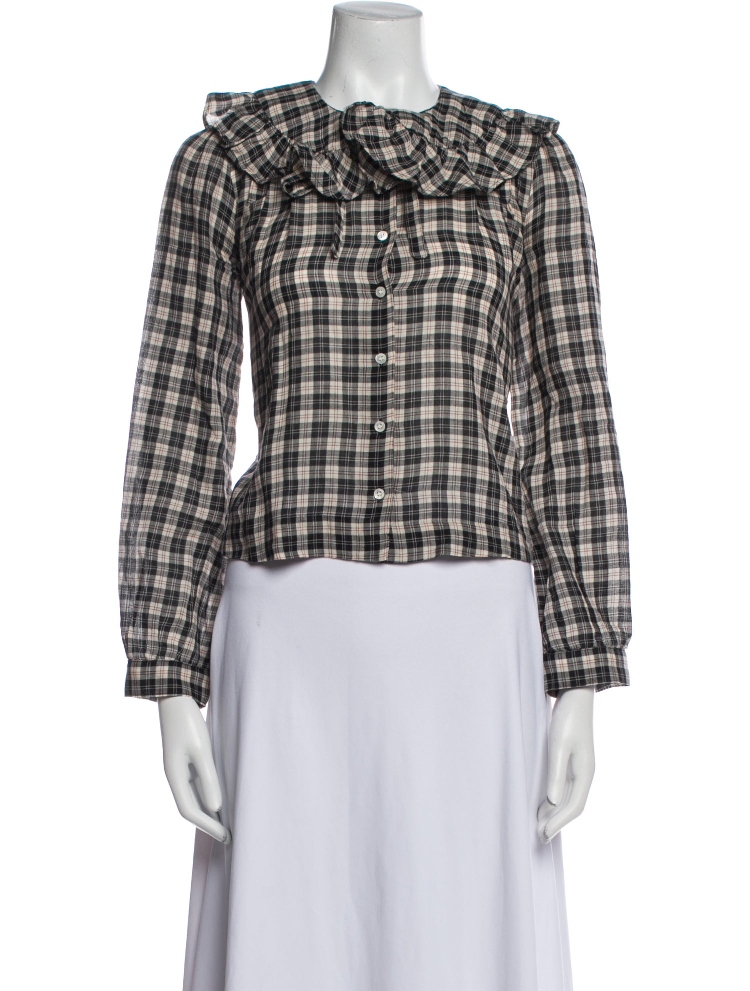 DÔEN Plaid Print Crew Neck Crop Top