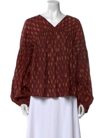 DÔEN Floral Print V-Neck Blouse