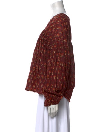 DÔEN Floral Print V-Neck Blouse