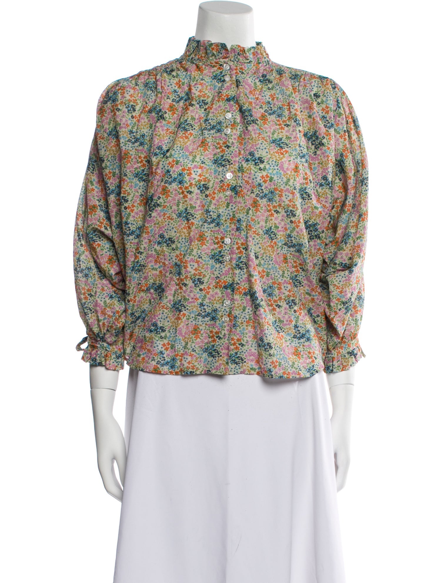 DÔEN Floral Print Mock Neck Blouse