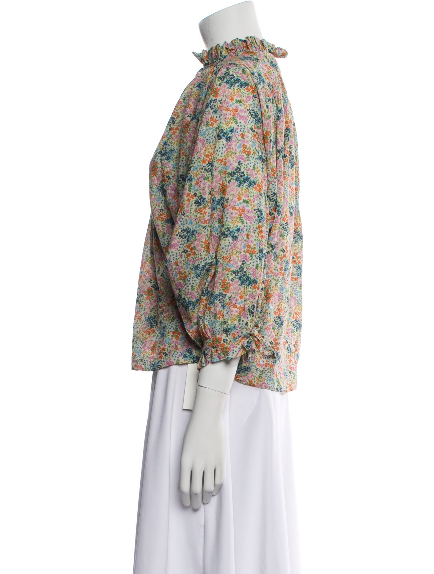 DÔEN Floral Print Mock Neck Blouse