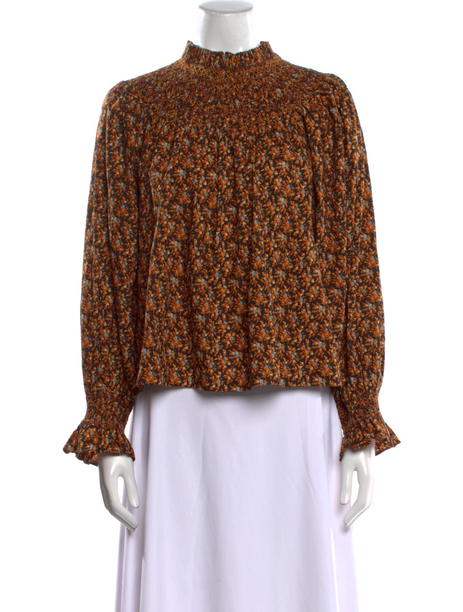 DÔEN Floral Print Mock Neck Blouse